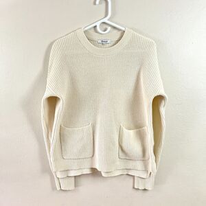 Madewell Patch Pocket Pullover Ivory Lightweight Slouchy High Low Sweater Sz M
